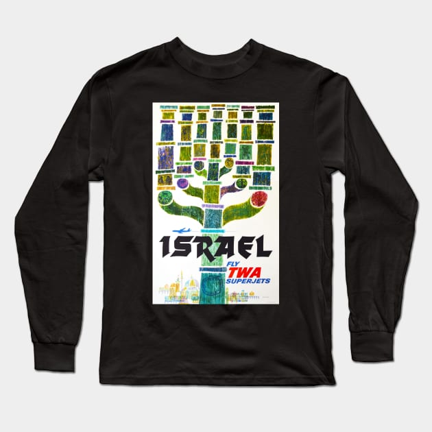 To ISRAEL Fly TWA Superjets Vintage Airline Poster Long Sleeve T-Shirt by vintageposters